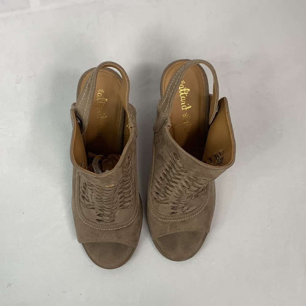Alter’d State Mio Woven Open Toe Slip-On‎ Sling Back Chunky Heels Taupe Size 8.5 - Picture 13 of 15